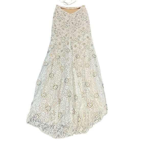 La‎ Femme 2 Piece Gown Womens 8 White Sequin Lace Halter Lace Up Slit Maxi Skirt - Picture 6 of 16